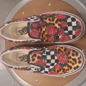 Leopard, checker, roses print Vans